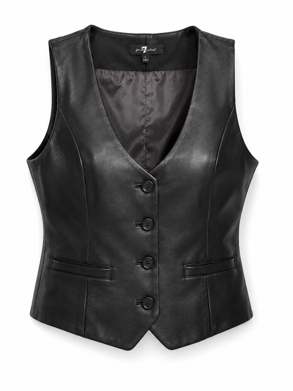 7 For All Mankind Black Faux Leather Button-Front Vest
